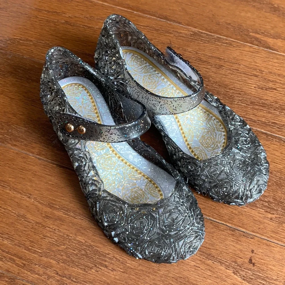 Jelly Mary Jane Shoes for Baby Girl Size 6 Silver Glitter Princess Dress Up